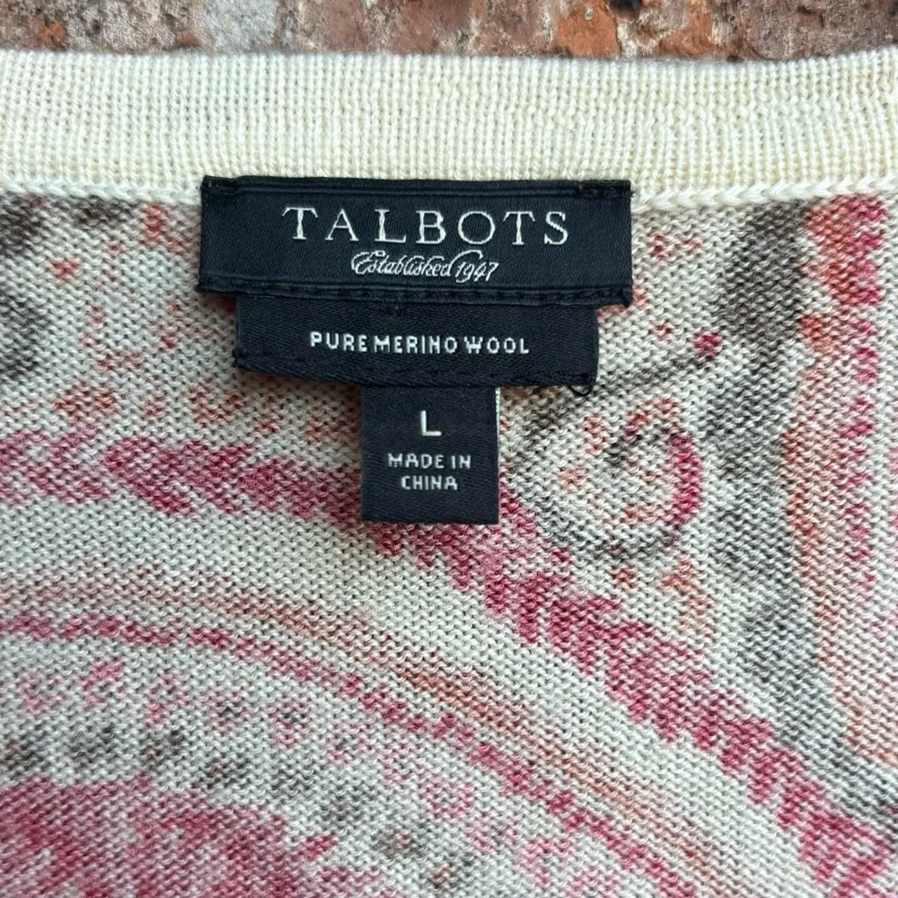 Talbots Pure Merino Wool Cardigan 3/4 Sleeve Burnt Orange Paisley